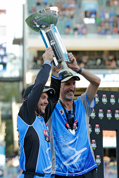 New Head Coach, Jason Gillespie with the Big Bash trophy